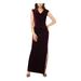 XSCAPE Womens Burgundy Slitted Zippered Cap Sleeve Cowl Neck Maxi Sheath Formal Dress Size 4P