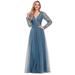 Ever-Pretty Women's Empire Waist Sequin Maxi Prom Dresses with Long Sleeve 00478 Dusty Navy US6