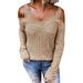 Women Knitted Sweater Off shoulder Pullover Long-sleeve Tops Cozy Loose Warm Jumper Autumn