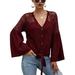 Womens Long Sleeve Knitwear Knit V Neck Button Shirt Jumper Sweater Ladies Autumn Winter Floral Print Hollow Tops Blouse Pullover