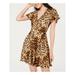 BCX Womens Brown Animal Print Short Sleeve V Neck Short Wrap Dress Dress Size XL