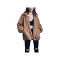 Women's Warm Winter Long Sleeve Lapel Zip Up Faux Shearling Shaggy Oversized Coat Jacket with Pockets