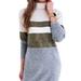 Women's Long Sleeve Turtleneck Casual Pullover Knitted Color Block Midi Dress