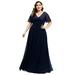 Ever-Pretty Women A-Line Chiffon Plus Size Mother of the Bride Dresses for Women 07706 Navy Blue US24