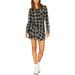 SANCTUARY Womens Black Ani Plaid Tie Front Long Sleeve Collared Mini Shirt Dress Dress Size: S