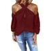 Women Fashion Blouse Halter Solid Colog Long Sleeve Shirt Casual Off Shoulder Plus Size Blouse