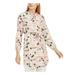 MAISON JULES Womens Beige Drawstring Floral Long Sleeve V Neck Short Shirt Dress Dress Size M