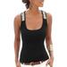Women's Sequined Blouse Stitching Milk Silk Mock Neck Tank Tops Sleeveless Sweater Vest Cami Pullover Tops