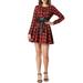 Allegra K Women's Plaids Long Sleeves Belted Mini Shirt Dress