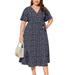 Colisha Women's Plus Size Short Sleeve Polka Dot Print Belted Casual Tunic Midi Dress Loose Summer Sundress