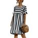 Avamo Short Sleeve Summer Dress for Women Color Block Crewneck Pockets Tunic Dress Flowy Swing Dresses Black S=US 4-6