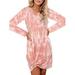 UKAP Autumn Casual Long Sleeve T-shirt Dress For Women Tie Dye Print Tunic Dress Ladies Cocktail Club Smock Top Dress Holiday Party Casual Loose Shirt Swing Dress