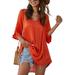 Summer Womens Short Sleeve Chiffon Shirt Dress Solid Color Half Sleeve Plain Beach Dress Baggy Top Blouse Sundress