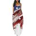 Women's Drop Shipping Clothing Elegant Vintage American Flag Printed Maxi Long Dress Summer Loose Dress Sling Long Skirt Casual Beach Dress