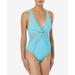 MICHAEL Michael Kors Illusion V-Neck One-Piece Swimsuit Turquoise 12