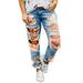 Womens Plus Size Distressed Ripped Mid Waist Denim Trousers Destroyed Hole Denim Jeans Pants Zipper Button Junior Skinny Jeans