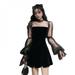 Pretty Comy Summer Volie Mesh Dress Women See Through Black Puff Sundress Sexy Outwear