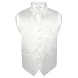 Men's Paisley Design Dress Vest & NeckTie Off-White Cream Color Neck Tie Set