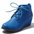 Women's Lace Up Oxford Wedge Booties Bootie Ankle High Heeled Shoes Heel Hollow Boots Cool Party Dance Fashion Round Toe for Women Amanda-01 Blue Pu