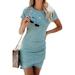 Women's 2021 Summer Shirt Dress Casual Round Neck Short Sleeve Pleated Stretch Mini Cotton Dress