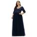 Ever-Pretty Women's V-Neck A-line Sequin Plus Size Bridesmaid Dresses 08782 Navy Blue US16
