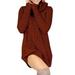 Xingqing Women Winter Warm Long Sleeve Ladies Jumper High Neck Tops Casual Knitted Pullover Sweater Short Mini Dress Gold M