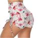 Women's Plus Szie Hip High Waist Printing Wrinkles Exercise Running Shorts Push Up Fitness Short Slim Workout Short