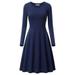 Fashion Womens O-Neck Pure Color Long Sleeve Casual A-line Cotton Mini Dress