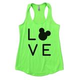 Funny Disney Trip Flowy Tank Top - Vacation Gym Shirt â€œLove Disneyâ€� Funny Threadz Small, Neon Green