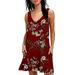 Sexy Dance Women Sleeveless V Neck Floral Printed Tunic Tops Casual Swing Tee Shirt Dress Ladies Women Summer Beach Cover Ups Wine Red XXL