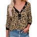 Women's V-neck Buttons Decoration Spotted Leopard Print Sweatshirt Tops