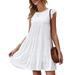 New Womenâ€™s Summer Dress Sleeveless Ruffle Sleeve Crewneck Mini Dress Solid Color Loose Fit Short Flowy Pleated Dress