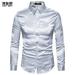 ZIYIXIN Men Formal Satin Shirts Shiny Silk Wedding Shirt Slim Long Sleeve Shirt Tops