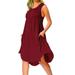 Niuer Women Summer Casual Sleeveless Sundress Round Neck Ruched Pockets Midi T Shirt Dress Holiday Beach Party Tank Dress