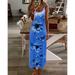 New Women's Summer Sexy U Neck Floral Print Dress Low Cut Suspender Beach Party Maxi Dress