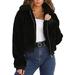 Women's Coats Faux Warm Lapel Jacket Coat Zip Up Long Sleeve Short Fashion Outerwear