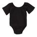 Girls Black Cotton Spandex Gym Dance Short Sleeve Leotard 7-10