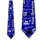 Happy Thanksgiving Turkey Royal Blue Neckties Mens Holiday Tie by Three Rooker