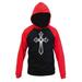 Fleur De Lis Cross Men's Black/Red Raglan Baseball Hoodie Sweater 2X-Large Black