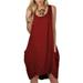 UKAP Women Dresses Casual Loose Round Neck Tunic Sleeveless Summer Casual Dress Cocktail Fashion Dress with Pockets Wine Red S(US 2-4)