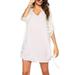 UKAP Women's Summer 3/4 Sleeve Casual Dresses Swing Cover Up Lace Up Adjustable Sleeve Chiffon Sundress White M(US 8-10)