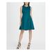 DKNY Womens Teal Zippered Sleeveless Jewel Neck Short Fit + Flare Party Dress Size 6