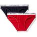 Tommy Hilfiger Women's Sporty Cotton Logo Bikini Underwear Panty,Apple Red, Navy Blazer,Large
