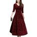 HIMONE Womenâ€™s Retro Velvet Maxi Dress V Neck 3/4 Sleeve Pleated Elegant Evening Party Formal Dresses Cocktail Party Empire Waist Plain Dress