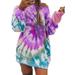 TWZH Women Tie Dye Printed Crew Neck Long Sleeve Fashion Sweatshirt Mini Dress