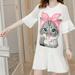 Plus Size Summer Dress Women Fashion Casual O-Neck Half Sleeve Cat Printed Mini Dress Pullover Mesh Dresses