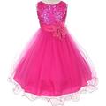 Little Girls Gorgeous Sequined Round Neck Tulle Flower Corsage Pageant Flower Girl Dress Fuchsia 2 (K30D5)