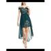 MORGAN & CO Womens Green Lace Embellished Floral Off Shoulder Full-Length Hi-Lo Formal Dress Size 1