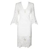 Bardot Ivory Bell-Sleeve Lace-Up Lace Sheath Dress 4-XS