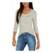 TOMMY HILFIGER Womens Yellow Striped Long Sleeve Jewel Neck Top Size M